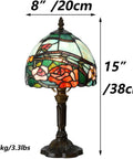 Rose Flower Tiffany Style Stained Glass Table Lamp With 8 Inch Wide Lampshade And 15 Inch Tall Red Finish, handcrafted