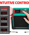 Hand adjusting digital display on 2-In-1 Soldering Station With Built-In Fume Extractor And 110W Iron, featuring intuitive controls