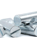 Close-up of zinc-plated cross dowel nuts from the Cross Dowel Barrel Nut Replacement Kit For 100507 Furniture Fasteners