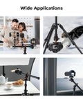 Go To 76 Inch Camera Tripod With Rotatable Center Column And 360 Degree Ball Head Heavy Duty 8kg Load Lightweight shown in use indoors and outdoors