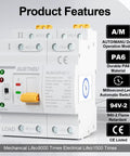Automatic Manual Dual Power Transfer Switch For 4 Pole 63 Amp 110 Volt Systems With Ultra Fast Switching Under 50 Milliseconds Keeps Critical Gear Online And Data Safe For Your Backup Power, white PA6