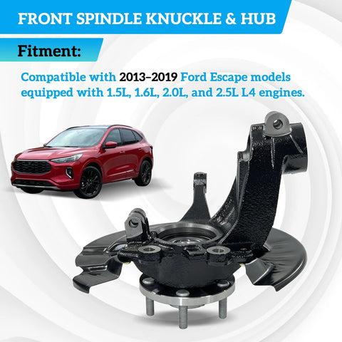 Beefed-Up Front Left Steering Knuckle And Hub Bearing Assembly For 2013-2019 Escape Driver Side Replacement compatible with LK143 CV6Z-3K186-B CV6Z2K005C fits 1.5L, 1.6L, 2.0L, and 2.5L L4 engines.