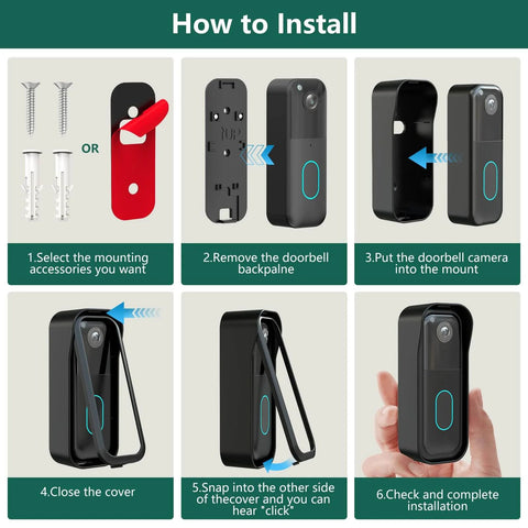 Installation steps for Doorbell Mount For Blink Video Doorbell Camera 2nd Gen Compatible No Drill Wall Bracket Easy Install Black Finish.