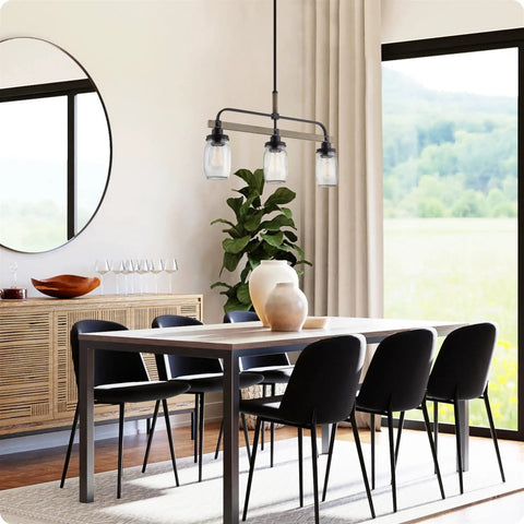 Stapleton 25 Inch 3 Light Modern Farmhouse Kitchen Island Light With Jar Glass Shades Smoked Birch Finish for Bright Modern Home Vibe and Easy Stylish Task Lighting