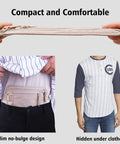 Ultra Slim RFID Blocking Travel Money Belt Hidden Under Clothes For Women And Men With Passport Holder, side view and in-use.