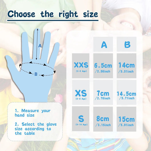 Size chart for Two Pairs Kids Cut Resistant Gloves ANSI A6 Safe For Cooking Fishing Whittling Wood Carving Mandolin DIY