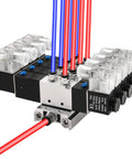 Beefy 4V230C-08 Solenoid Pneumatic Valve 5 Way 3 Position Internally Piloted, 24V DC Coil, PT1/4 Ports, with manifold and fittings