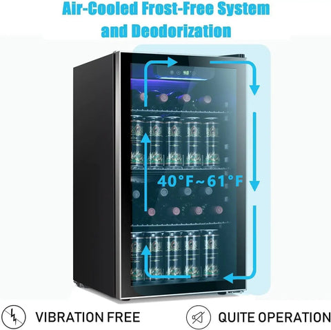 26 Bottle Wine Cooler And 130 Can Beverage Refrigerator With Clear Glass Door Quiet Compressor Adjustable Temperature Freestanding Indoor Bar Fridge 3.2 Cu Ft Black