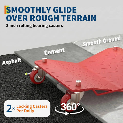 Heavy Duty Wheel Dolly Set Of 4 With 7000 Lbs Capacity Red Steel Dollies For Cars And Trucks Beefy Reinforced Base Smooth Roll Durable Shop Grade Gear For Easy Tire Changes, 3 inch casters