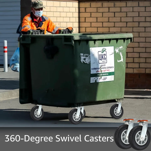 8 Inch Heavy Duty Caster Wheels Set Of 2 With 360 Degree Swivel And 3000 Lbs Load Capacity Thermoplastic Rubber Wheels On Galvanized Steel Plate Quiet Rolling And Floor Friendly Ideal For Cart Furniture And Workbench installed on garbage bin