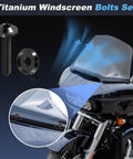 4x Titanium Windshield Screws Set For Harley Davidson Touring Road Glide And Road Glide Special 2015 To 2023 shown with bike