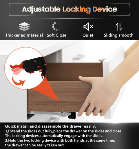 Hand installing a drawer with Undermount Soft Close Drawer Slides For Cabinets With Face Frame And Frameless, Ball Bearing Rails