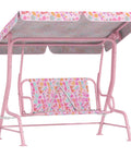 Kids 2 Seater Patio Porch Swing With Adjustable Canopy And Safety Belt Pink Butterfly Pattern Hanging Swing Bench For Garden And Backyard Sturdy Steel Frame With Non Slip Feet