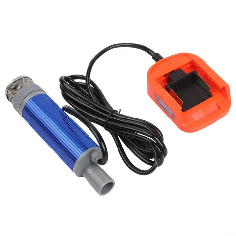 Cordless Fuel Transfer Pump 18V Delivers 40 To 60 L Min Flow Rate For Diesel Or Oil and works with Bl1830 battery, featuring blue aluminum body, hose and charger.