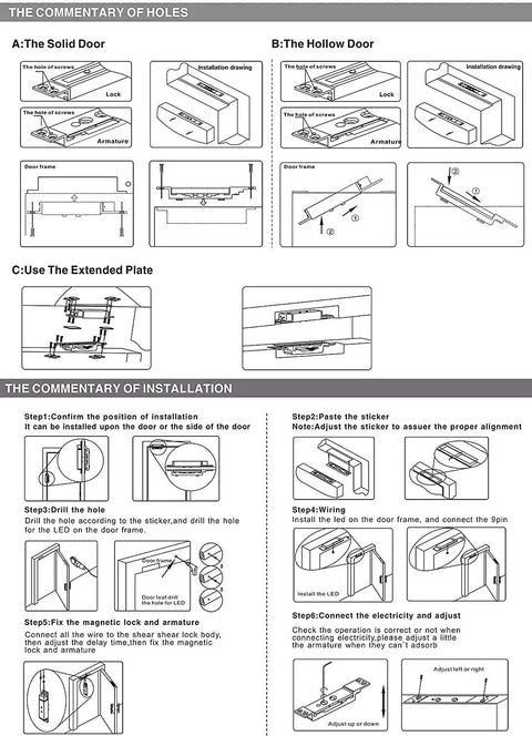 2600lb Magnetic Lock With Concealed Mount 12VDC Electric Shear Lock installation guide for solid and hollow doors.