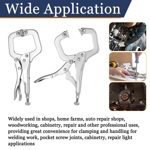12 Piece Heavy Duty C Clamp Locking Pliers Set 6 Inch Vise Grip With Swivel Pads for welding and woodworking.