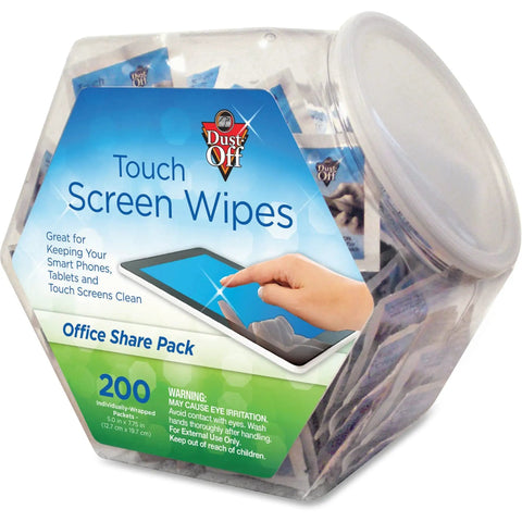 Touch Screen Wipes For Monitors, Laptops, TVs And Phones, Office Pack 5.0 X 6.0 Inches, 200 Individually Wrapped Wipes, Safe For Screens, Handy