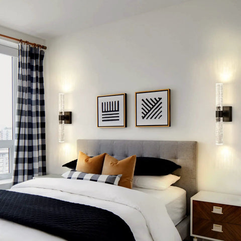 Modern Black Crystal LED Bathroom Sconce 18 Inch Wall Light Fixture 4000K Vanity Light in bedroom, mounted beside bed