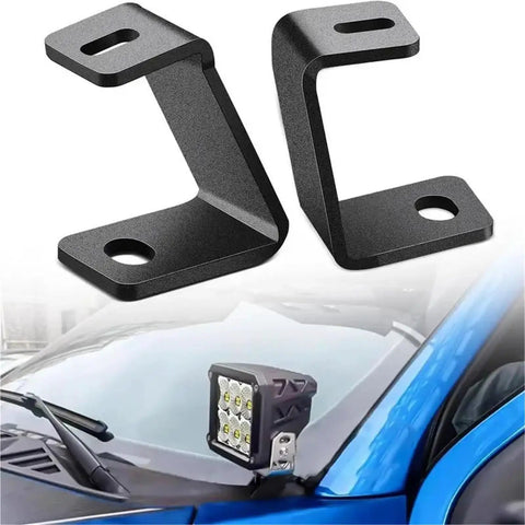 Off Road LED Pod Mount Bracket Kit 4 pack with adjustable clamps for front A pillar hood mounts universal fit on blue vehicle