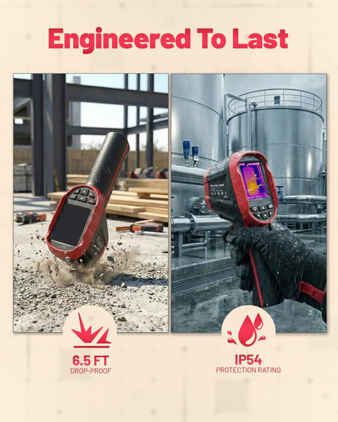 Pro Grade Handheld Infrared Thermal Camera With 240x240 TSIR Imaging, From -4F To 1022F Range, IP54 rugged, shown in use
