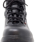 Front view of Asphalt Ready Safety Boots With Electrical Hazard Protection, Heat Defender Rubber Sole, Size 9 Black