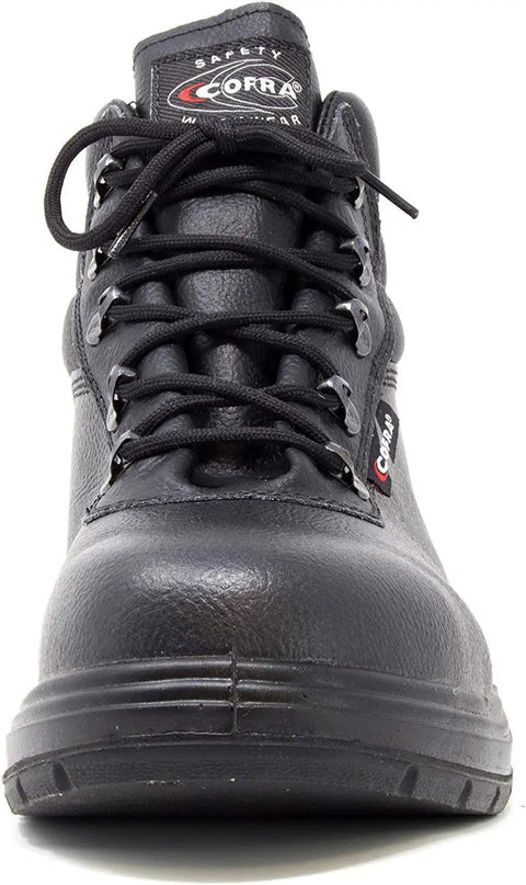Front view of Asphalt Ready Safety Boots With Electrical Hazard Protection, Heat Defender Rubber Sole, Size 9 Black