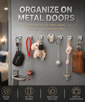 Boss Grade Magnetic Hooks 10 Pack Silver 30lb Grip Cruise Ship Essentials Refrigerator Wall Mount Organizer Clips, showing organized metal hooks with keys.