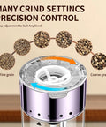 Rechargeable Electric Salt And Pepper Grinder Set with adjustable coarseness and grind levels, stainless steel and acrylic.