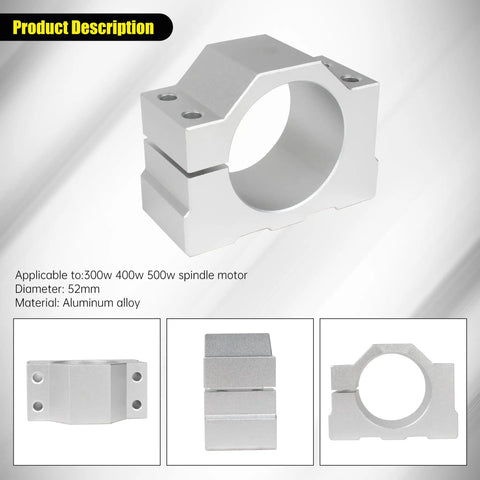 Aluminum alloy bracket for 300W-500W spindle motor, 52mm diameter, compatible with 800W 110V CNC Spindle Motor Air Cooled 52mm ER16