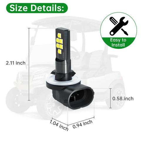 Super Bright Led Golf Cart Headlight Bulbs Fit Ezgo 1994 Plus Club Car Ds 1999 Plus Precedent 2004 Plus 12V dimensions and installation details