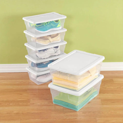 Slick Stackable Clear Plastic Storage Bins 6 Quart Capacity 12 Pack Ideal For Keeping Dorm Setup And Home Base Hella Neat While Organizing Craft Supplies Office Tools And Daily Essentials With Easy Grip Lids And Sturdy Build