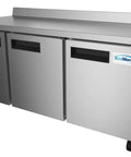 Heavy-Duty 72 Inch Commercial Refrigerator Featuring Three Door Stainless Steel Worktop Design With Reinforced Backsplash And Top Shelf 16.9 Cubic Feet Cool Storage Capacity