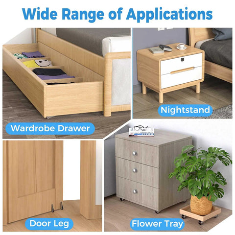 Wide range of applications for 1 Inch Silent Rubber Fixed Caster Wheels Side Mount Non Swivel Castors For Wooden Furniture Cabinets Underbed Drawers And DIY Projects Easy Glide Durable Metal Frame With Screws Four Pack.