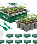 120 Cell Seed Starter Tray Kit With Humidity Dome For Seedlings And Planting Starter, featuring green trays with young plants