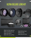 Deluxe Lens Kit For Rebel DSLRs with 58mm filter set, wide and telephoto lenses, close-up kit for T3 T5 T5i T6 T6i T7 T7i EOS 80D 77D