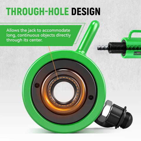 20 Ton Hydraulic Hollow Jack With 2 Inch Stroke Center Through-Hole Design Auto Retraction Ram, close-up of through-hole feature