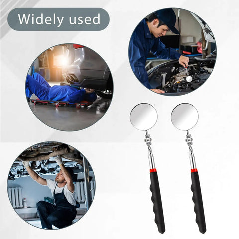 Two Pack Telescoping Inspection Mirror Set With Flexible Circular Mirrors, 360 Degree Rotating Heads and Extended Handle for Easy Vehicle Checks, Car Maintenance and Tight Spots, 2 Inch Diameter