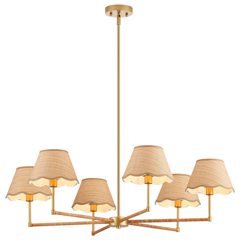 39 Inch Boho Rattan Chandelier With Six Warm Bulbs Hits Different On Your Kitchen Island Dining Table Or Living Room Ceiling Using Real Natural Weave And Seamless Brass Rods Built Big Time Safe Through UL Certification - elegant design with natural woven shades