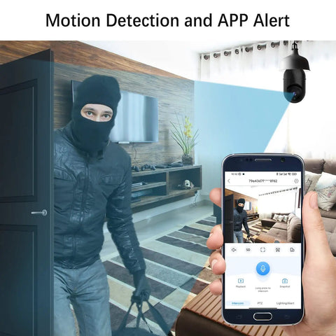 Person caught on 3MP Wireless WiFi Light Bulb Security Camera For Smart Home Surveillance 2.4GHz Dome Cam screen