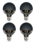 G25 DM Black Mirror Dome Filament LED Light Bulb 40W Equivalent, decorative glass globe, soft white, 4-pack