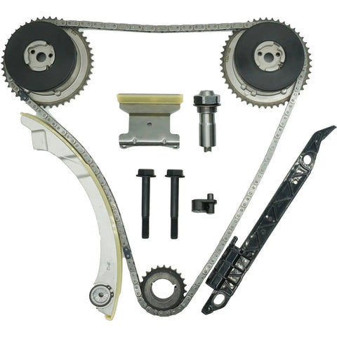 GMC Terrain 2.4L Ecotec Timing Chain Kit With VVT Direct Fit For Chevy Equinox 2011 2017 Malibu Impala Cobalt HHR Orlando Verano LaCrosse Regal Buick 2.4L Engine Replacement showing components arranged on white background