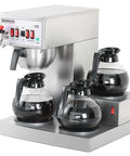 High Volume 12 Cup Auto Filling Drip Coffee Maker With Three Glass Carafes And Three Warmers Heavy Duty Stainless Steel Pour Over Brewer With Hot Water Supply For Restaurant Office Cafe And Busy Break Rooms.