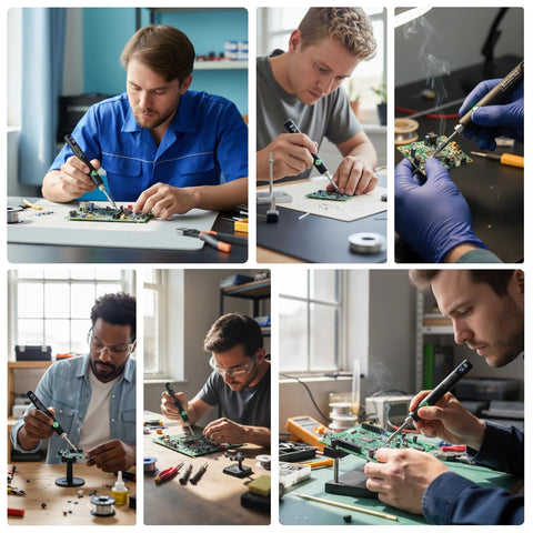Group using Cordless Soldering Pen With USB Rechargeable 650mAh Battery, Universal Threaded Tips, Three Voltage Levels for DIY repairs