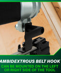 Close-up of Pro 18 Gauge Brad Nailer with ambidextrous belt hook on lightweight aluminum magazine