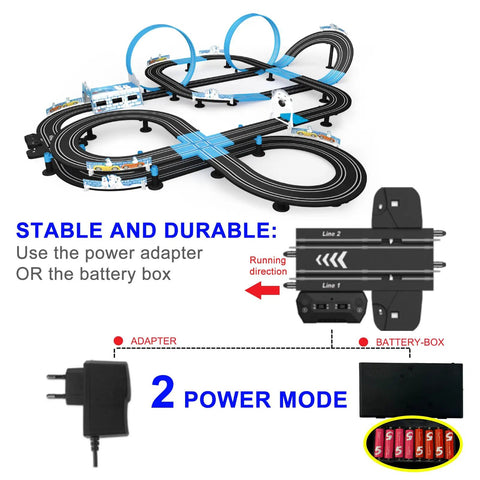 High Speed Slot Car Track Set With Dual Lanes, Four Officially Licensed Cars, Two Hand Controllers, Full Track Pieces, Lap Counter