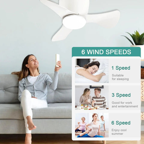 Flush Mount Ceiling Fan With Lights 22 Inch Compact Yet Mighty Small Ceiling Fan With Remote And App Control 3 CCT Dimmable LED Light Quiet DC Motor Up To 3800 CFM White For Patio Kitchen Bedroom shown in living room