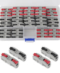 60 Piece Push In Lever Wire Nuts 1 In 1 Out Electrical Splice Connectors Slick No Sweat Tool Free Wiring Kit For Automotive And Household Circuits 28 To 12 AWG Black Red Set in a storage case.