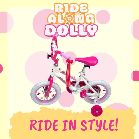 Pink and white kids bike with colorful spoke beads, Ride Along Dolly theme, Colorful Spoke Beads For Kids Bikes 30 Pcs Spokies Snap On Beads