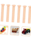 20 Piece Miniature Solid Wood Nails For Crafting And Woodworking T Shaped Round Pegs Perfect For Train Wheel Projects And Tiny Pin Nail Work Great For DIY Projects Model Making And Small Woodworking Jobs shown with model train wheels and pegs.