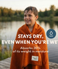 Child wrapped in Extra Large Merino Wool Camp Blanket for Outdoorsy Trips, Breathable and Temperature Regulating, by lakeside